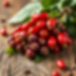 A vibrant display of fresh goji berries on a wooden surface