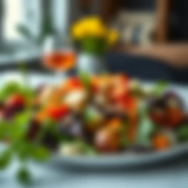 Seasonal vegetable salad beautifully arranged on a platter