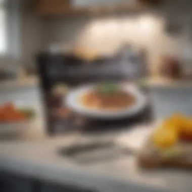 User-friendly cookbook stand in a modern kitchen setting.