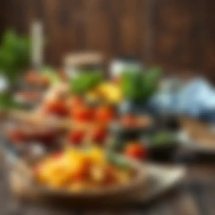 A rustic wooden table set with an array of healthy ingredients.