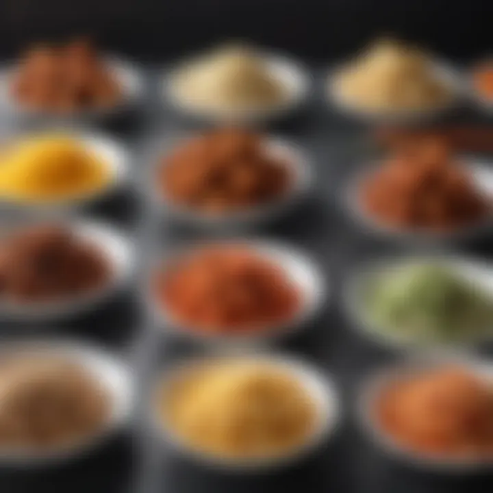 Variety of seasonings and sauces for chicken wings displayed