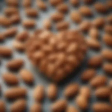 A heart symbol formed with almonds, symbolizing heart health.