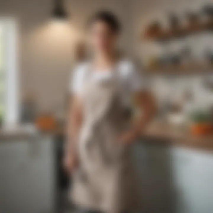 A stylish apron displayed in a modern kitchen setting