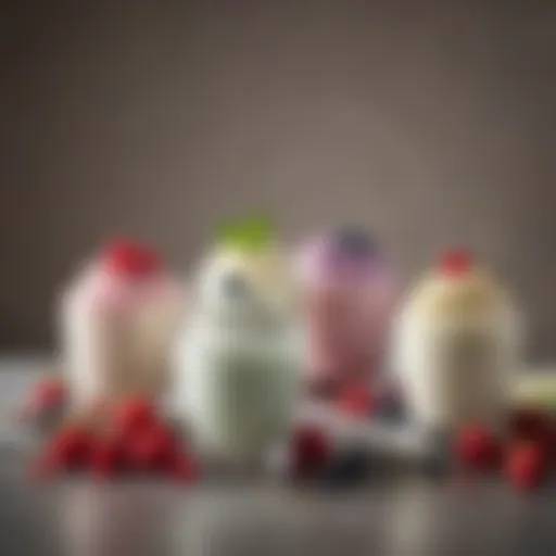 A variety of yogurt types showcasing their unique textures and colors.