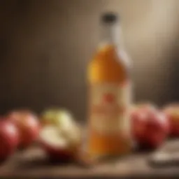 Bottle of apple cider vinegar with a rustic background