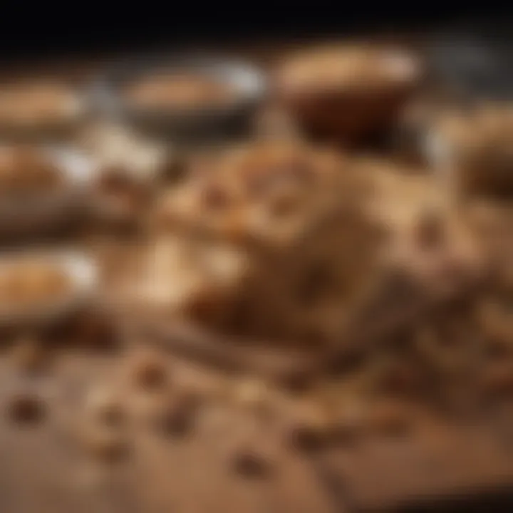 A selection of ingredients laid out on a rustic wooden table for making granola bars.