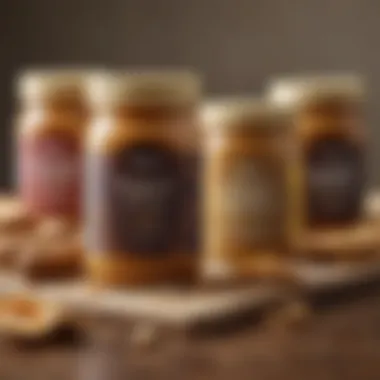 Artisan jars of honey peanut butter showcasing various flavors and textures.