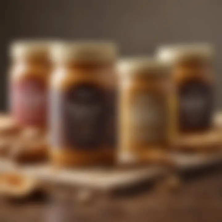 Artisan jars of honey peanut butter showcasing various flavors and textures.