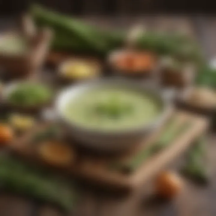 An array of ingredients for asparagus soup