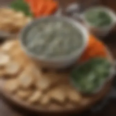 Assorted crackers and vegetables paired with spinach dip