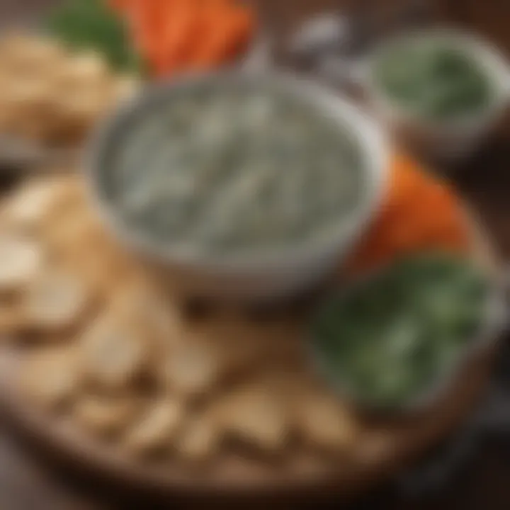 Assorted crackers and vegetables paired with spinach dip