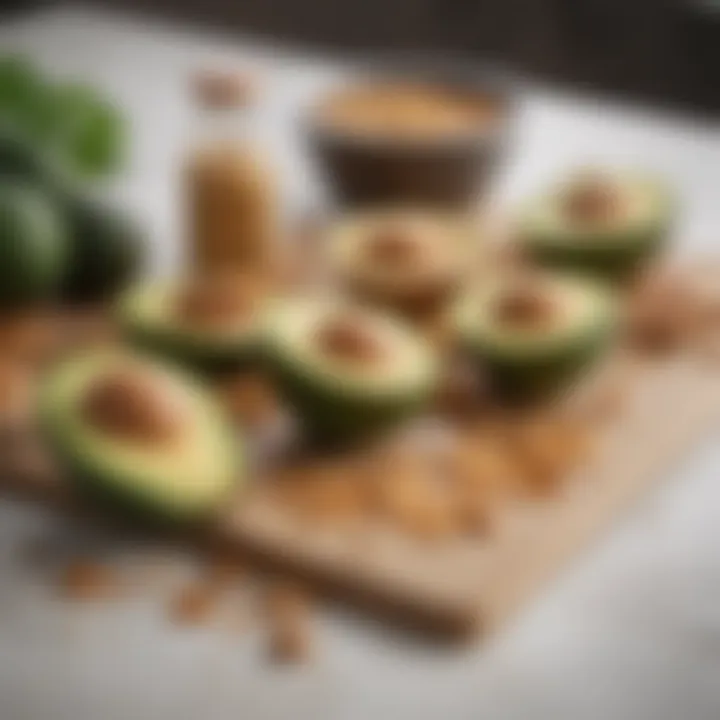 Avocado and peanut butter ingredients laid out on a kitchen counter