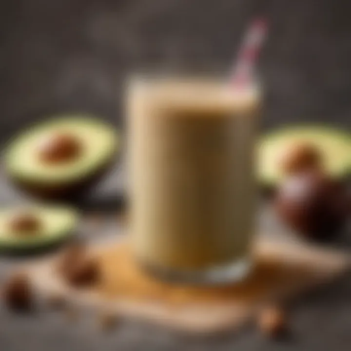 Nutritious avocado peanut butter smoothie garnished with nuts