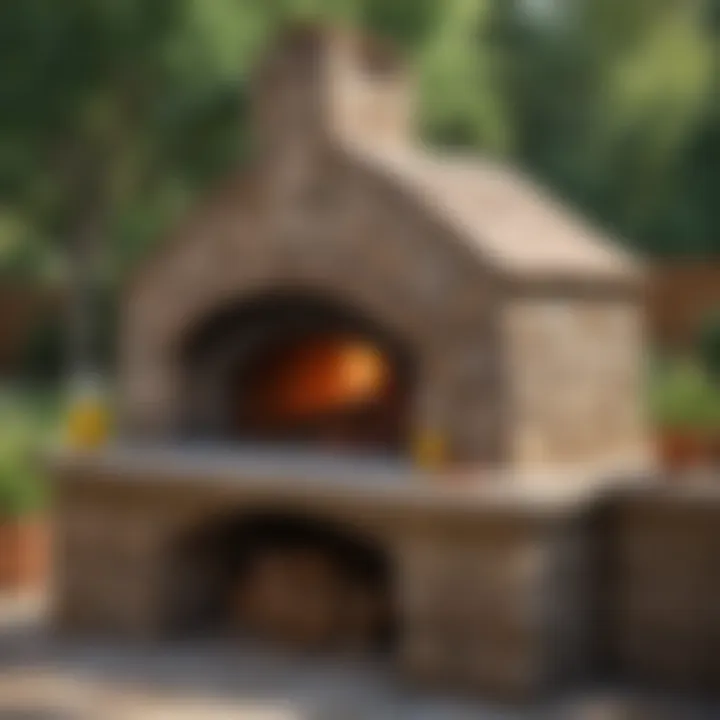 Elegant outdoor pizza oven made of stone with a rustic design