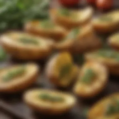 Close-up of seasoned potato wedges with fresh herbs