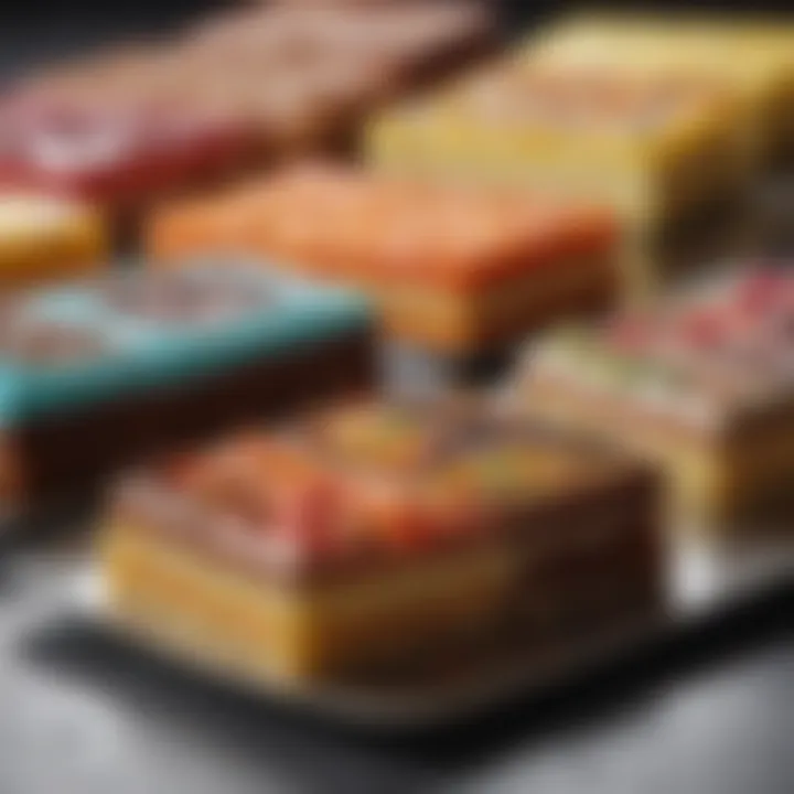 An array of colorful sheet cakes showcasing various flavors