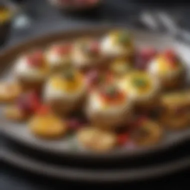 A beautifully plated dish of baked little potatoes with colorful toppings.