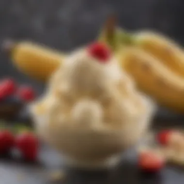 A bowl filled with creamy banana ice cream topped with fresh fruits