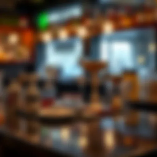 Essential bartending tools laid out on a bar counter