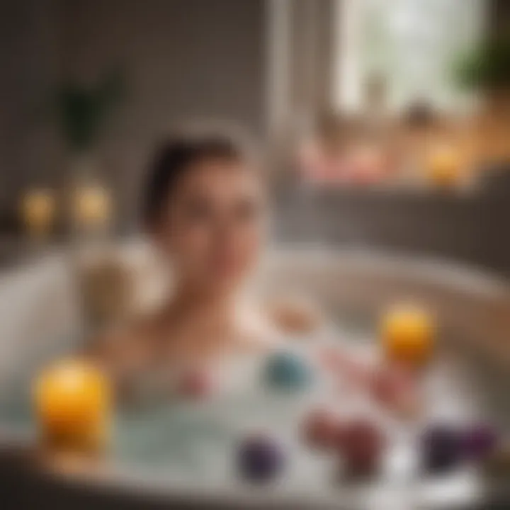 User enjoying a relaxing bath with bath bombs and candles