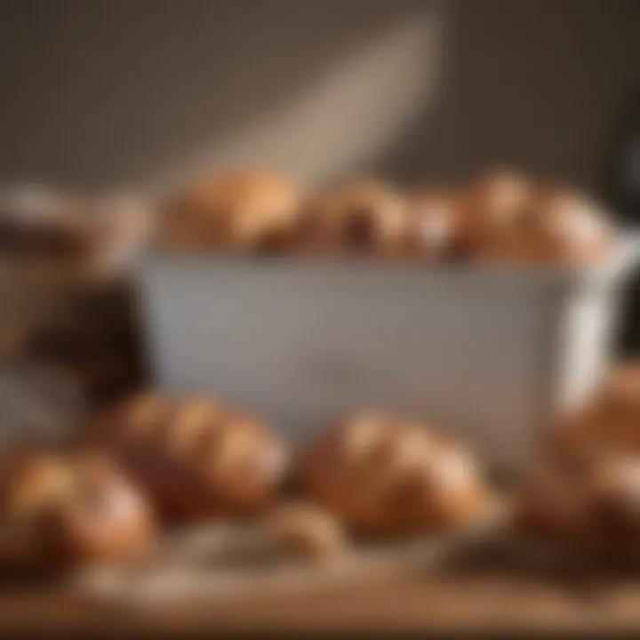 A variety of bread types displayed next to a bread maker.