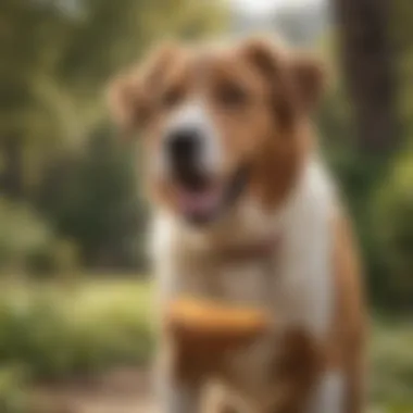 A large breed dog happily playing outdoors after a healthy meal