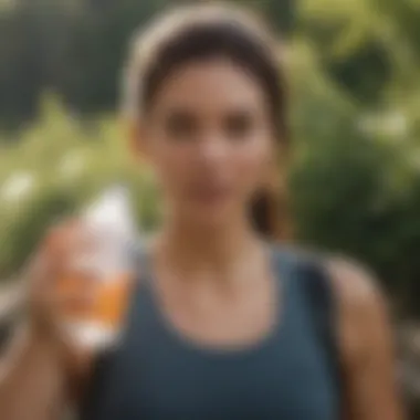 Person engaging in physical activity while holding an electrolyte drink.