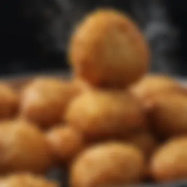 Close-up view of frying basket with crispy golden-brown food