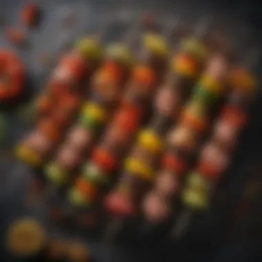 Vibrant Skewered Delights Colorful assortment of skewered vegetables and meats on grill