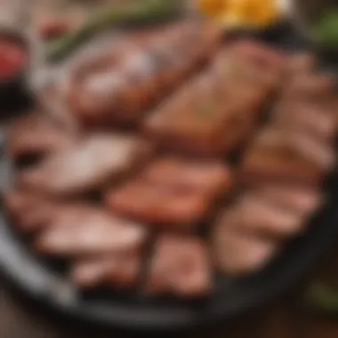 Array of marinated meats on a barbecue platter