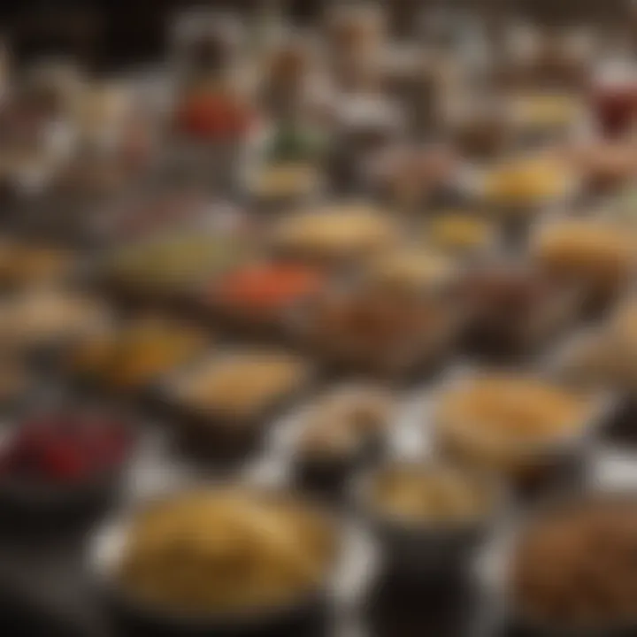 A neatly arranged table featuring various packaged food items ready for dining.