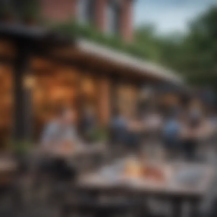 A vibrant outdoor dining scene with patrons enjoying their meals.