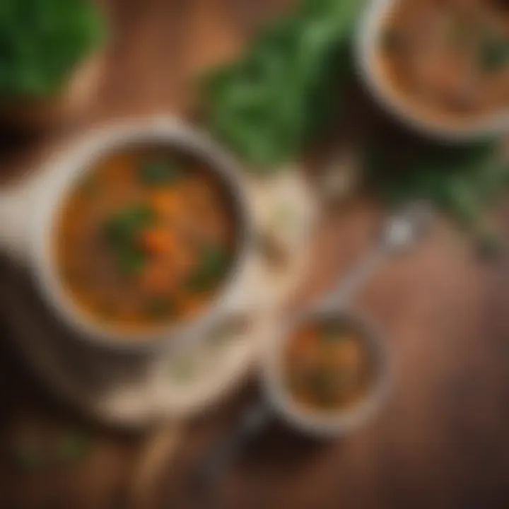 Bowl of hearty lentil soup with greens