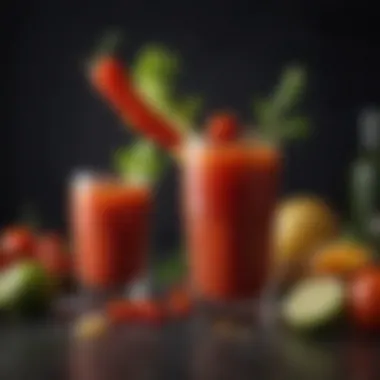 A vibrant presentation of a Bloody Mary with unique ingredients