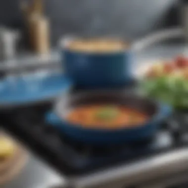 Close-up of blue diamond cookware highlighting the advanced non-stick technology