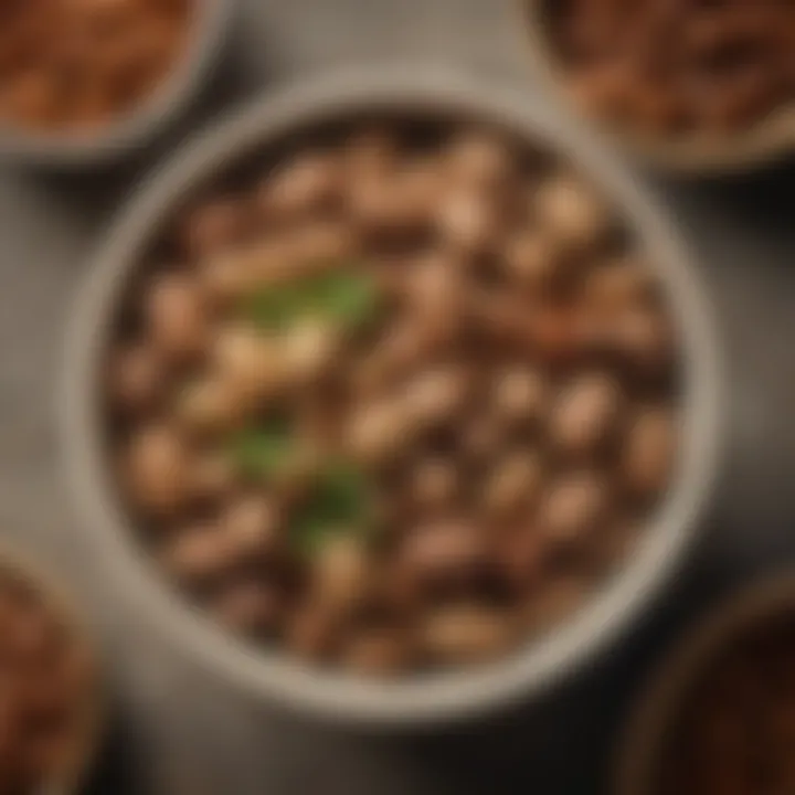 Close-up of a bowl of boiled peanuts with herbs and spices