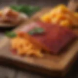 Bottarga displayed on a wooden board with garnishes