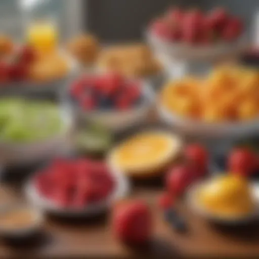 A vibrant array of colorful low-calorie fruits on a breakfast table.