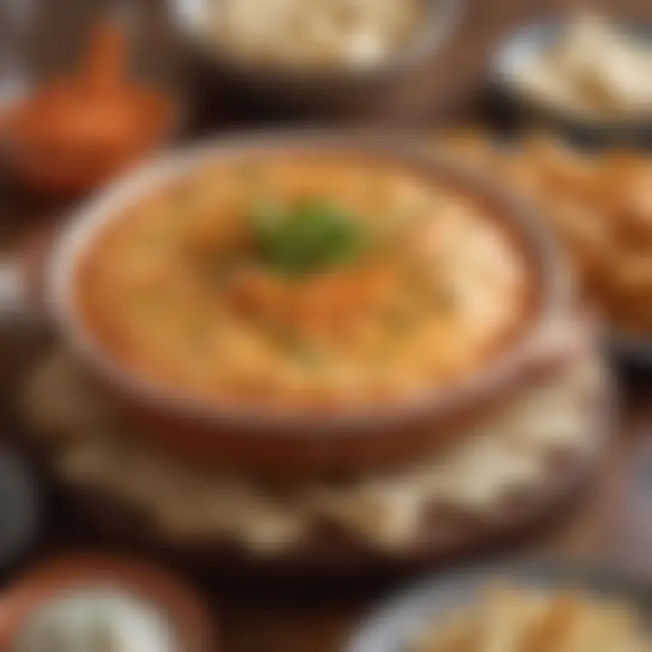 A festive setting with buffalo chicken dip served at a gathering with friends