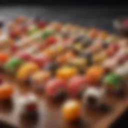 Colorful candy sushi assortment with vibrant sweets