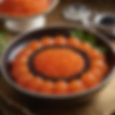 A close-up of luxurious salmon roe displayed elegantly on a gourmet dish