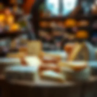 Artisanal Cheese Selection An array of artisanal cheeses displayed in a vibrant setting.