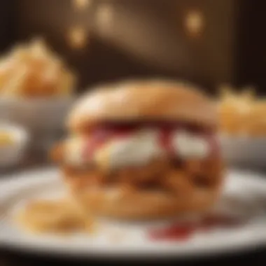 An artistic display of the ingredients used in the Cheesecake Factory chicken sandwich.