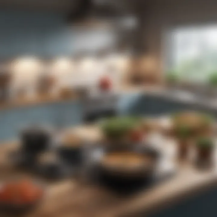 A chef's workspace reflecting productivity through strategic cookware placement.