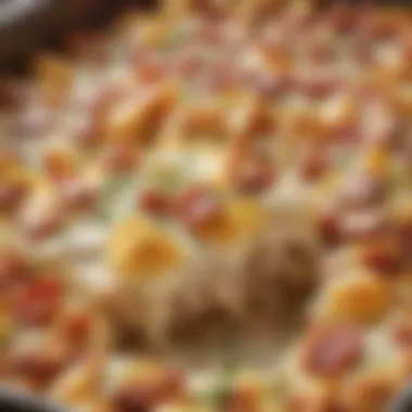 A tantalizing close-up of Chicken Bacon Ranch Potato Bake showcasing its creamy texture and crispy topping