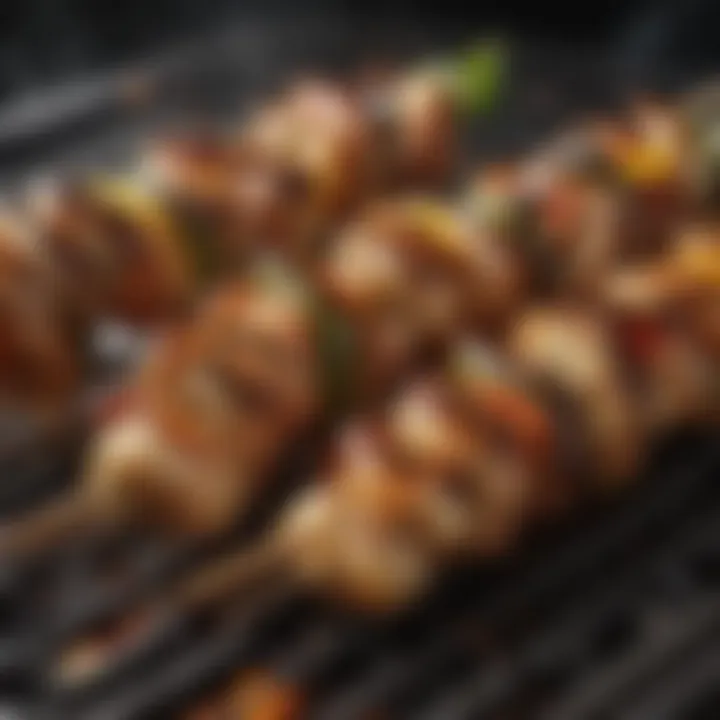 Sizzling chicken kabobs on a grill