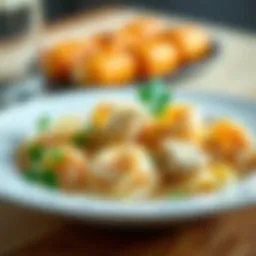 An elegant dish of Chicken Shrimp Alfredo garnished with fresh parsley.