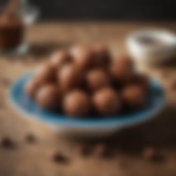 Chocolate protein energy balls arranged on a plate