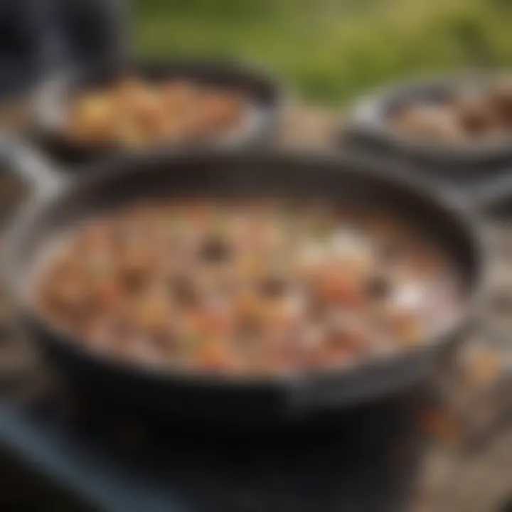 Close-up of a high-quality non-stick camping pan