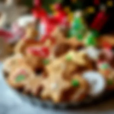 A beautifully arranged platter of assorted Christmas cookies with festive decorations.